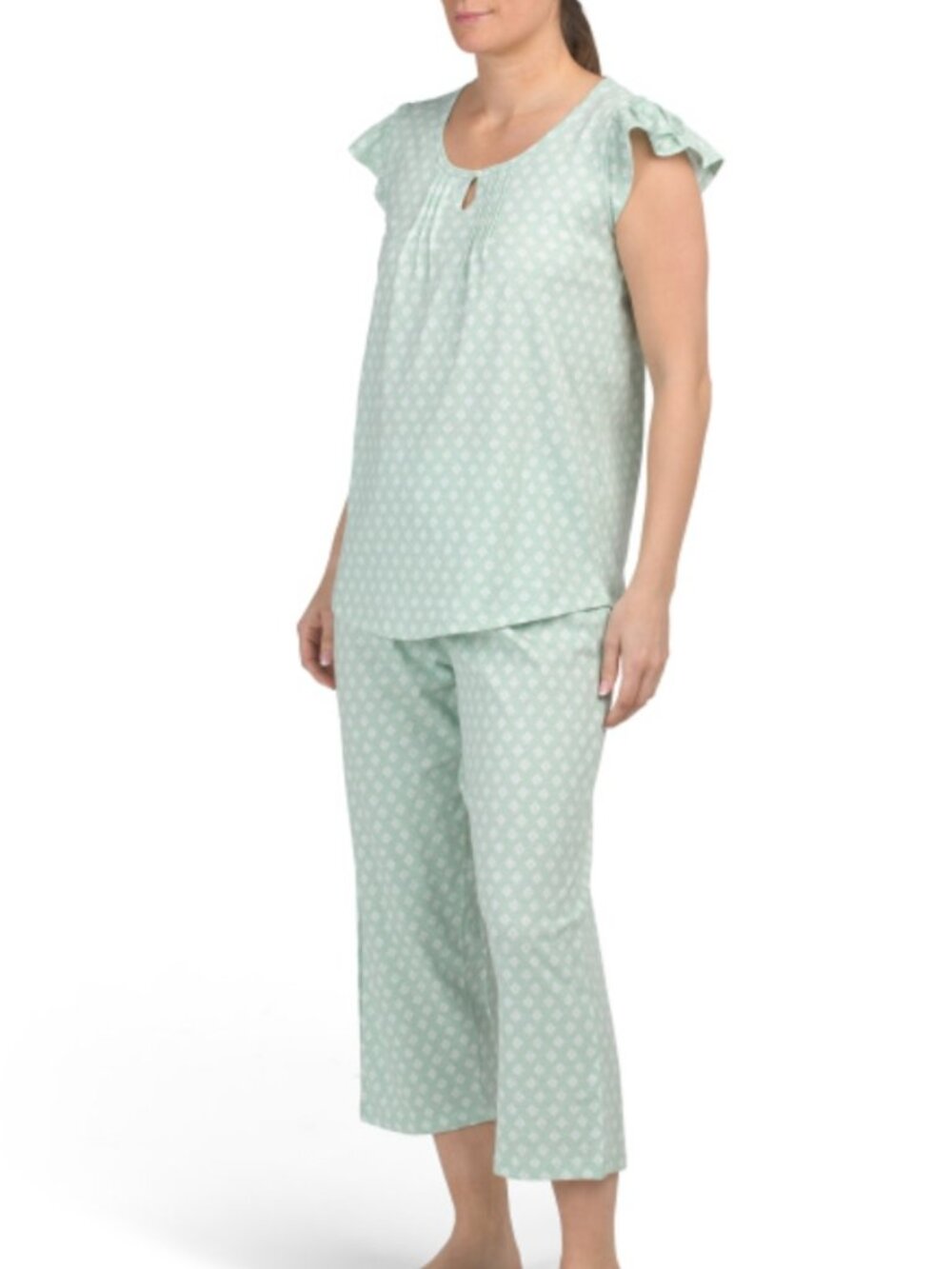 NWT Organic Cotton 2pc Soft Sense Capri Lightweight Pajama Green Printed Set